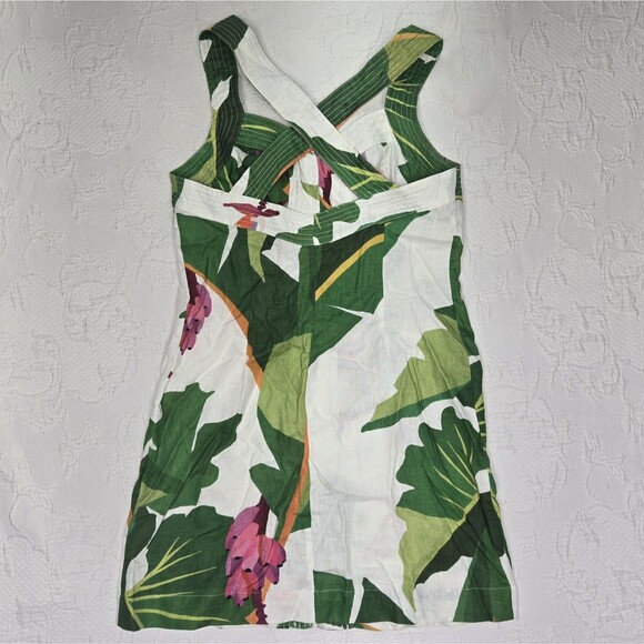 Farm Rio Womens White Tropicalistic Linen Button Mini Dress Medium Floral Beachy - Picture 5 of 13